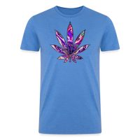 Load image into Gallery viewer, Kaleidoscope Purple Leaf: Organic Tri-Blend Multicolor Cannabis Tee -  heather blue
