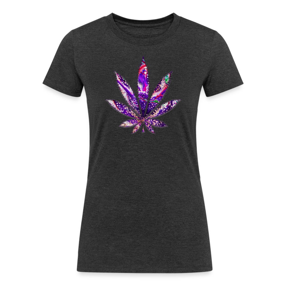 Kaleidoscope Purple Leaf: Organic Tri-Blend Multicolor Cannabis Tee (Women's Fit) - heather black