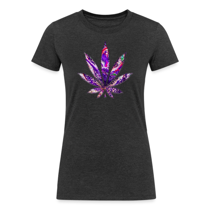 Kaleidoscope Purple Leaf: Organic Tri-Blend Multicolor Cannabis Tee (Women's Fit) - heather black