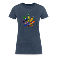 Load image into Gallery viewer, Kaleidoscope Rainbow Leaf: Organic Tri-Blend Multicolor Cannabis Tee (Women&#39;s Fit) - heather navy
