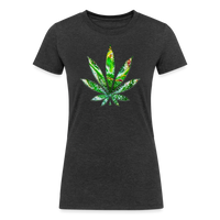 Load image into Gallery viewer, Kaleidoscope Green Leaf: Organic Tri-Blend Multicolor Cannabis Tee (Women&#39;s Fit) - heather black
