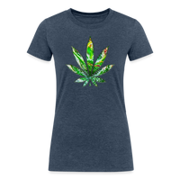 Load image into Gallery viewer, Kaleidoscope Green Leaf: Organic Tri-Blend Multicolor Cannabis Tee (Women&#39;s Fit) - heather navy
