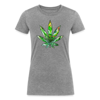 Load image into Gallery viewer, Kaleidoscope Green Leaf: Organic Tri-Blend Multicolor Cannabis Tee (Women&#39;s Fit) - heather gray
