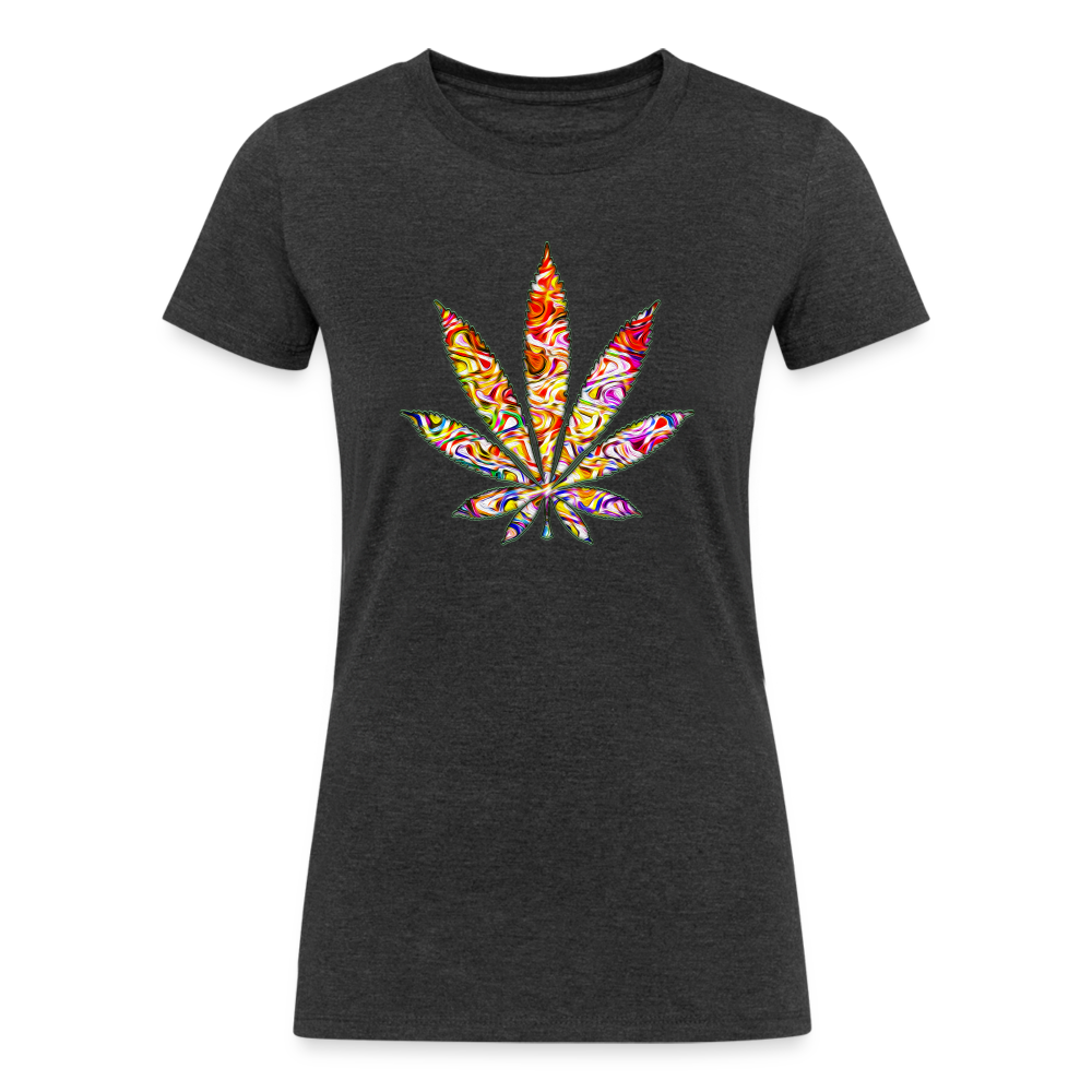Kaleidoscope Red Leaf: Organic Tri-Blend Multicolor Cannabis Tee (Women's Fit) - heather black