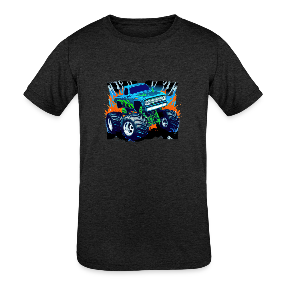 Monster Truck Mania: Tri-Blend Turbo Tee for Kids - heather black