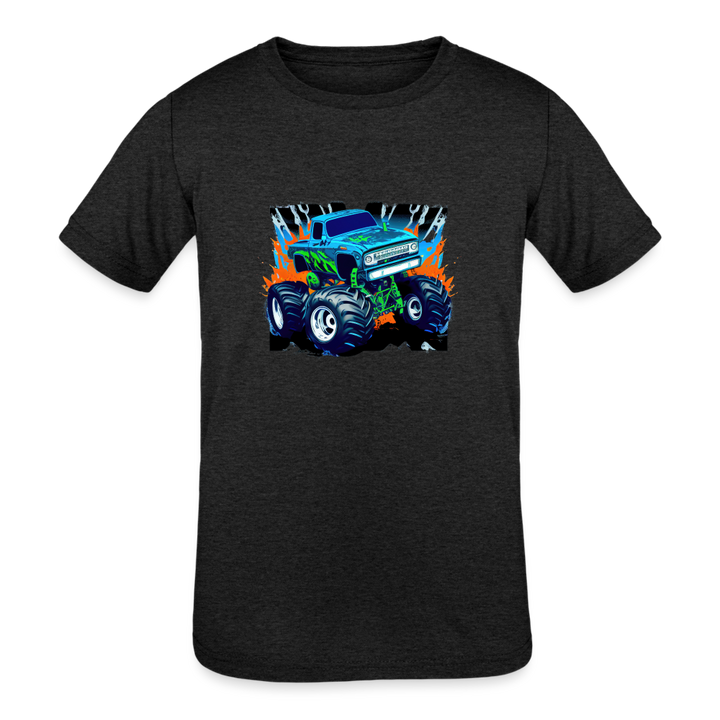 Monster Truck Mania: Tri-Blend Turbo Tee for Kids - heather black