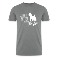 Load image into Gallery viewer, &quot;Westie Wonderland: Life is Better&quot; Mens Tri-Blend Organic T-Shirt - heather gray
