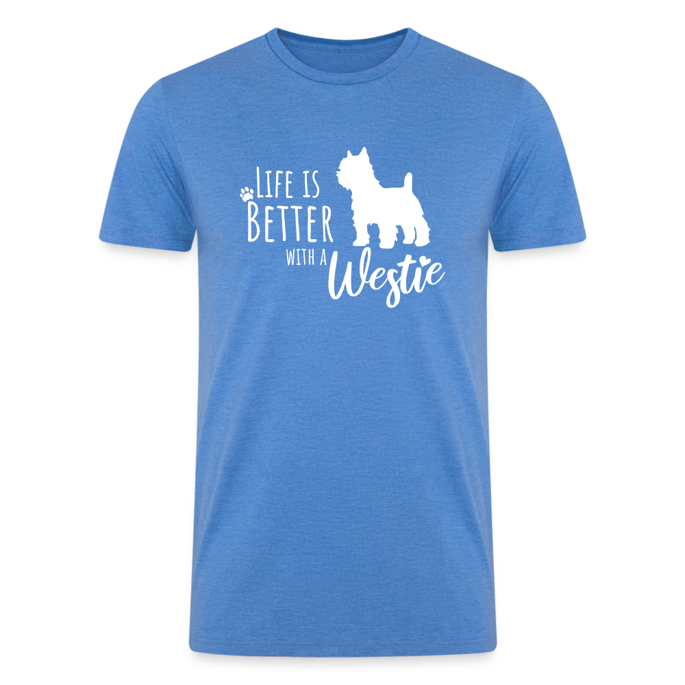 "Westie Wonderland: Life is Better" Mens Tri-Blend Organic T-Shirt -  heather blue